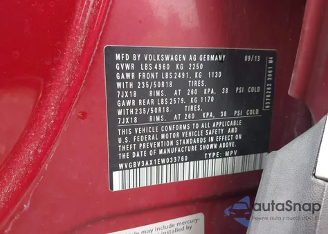 2014 Volkswagen Tiguan Sel из США, поврежденный, VIN WVGBV3AX1EW033760